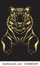 Decorative black tiger with golden stripes illustration.