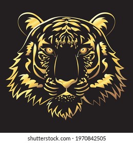 Decorative black tiger with golden stripes illustration.