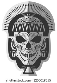 Decorative black and white ancient maya skull memorable art for sticker, tattoo or t-shirt printing