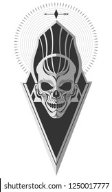 Decorative black and white ancient skull memorable art for sticker, tattoo or t-shirt printing