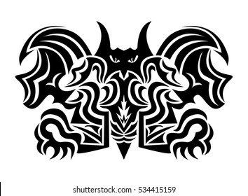 Decorative black and white dragon. Tribal art 