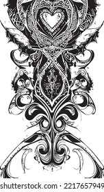 Decorative black and white gothic ornament, base for tattoo