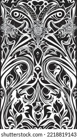 Decorative black and white gothic ornament, base for tattoo