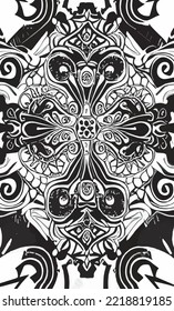 Decorative black and white gothic ornament, base for tattoo