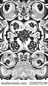 Decorative black and white gothic ornament, base for tattoo