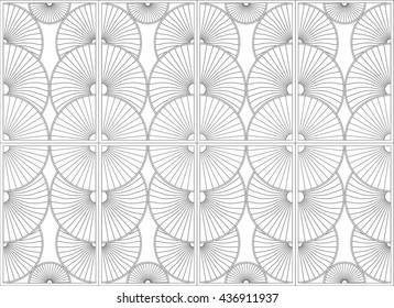 Decorative black and white grid. Stylized dandelions. Abstract composition of a superposed circles. Vector illustration