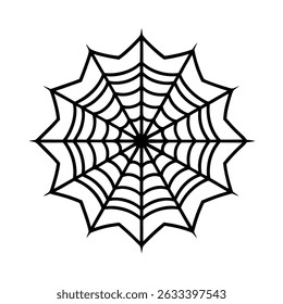 Decorative black and white halloween spider web icon isolated on a clean white background