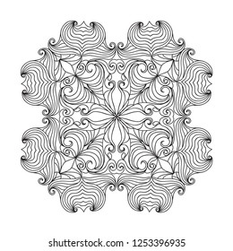 decorative black and white mandala tile isolated on white