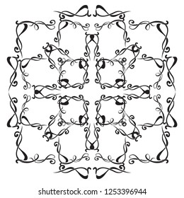 decorative black and white mandala tile isolated on white