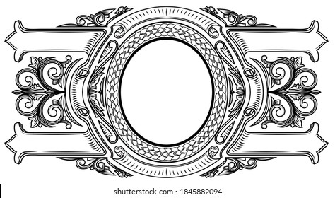 Decorative black and white ornate retro design blank