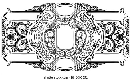 Decorative black and white ornate retro design blank