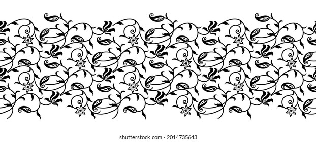 Decorative black and white paisley with floral border