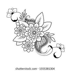 Decorative, it is black a white pattern with the image of flowers, leaves and curls