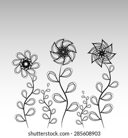 Decorative black and white pattern with the image of flowers.