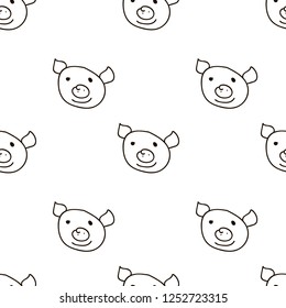 Decorative, black and white pattern with pigs. Children's textiles, design.