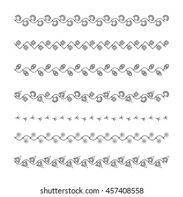 Decorative black and white patterns. Seamless linear ornaments. Set of vector, geometric patterns isolated on white background.