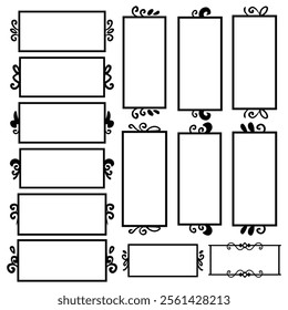 Decorative Black and White Rectangular Frames with Flourishes