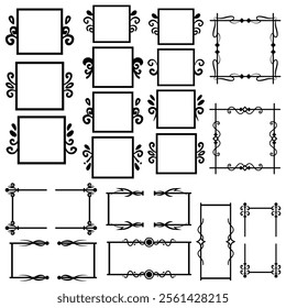 Decorative Black and White Rectangular Frames with Flourishes