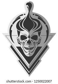 Decorative black and white rockabilly skull flat paper memorable art for sticker, tattoo or t-shirt printing