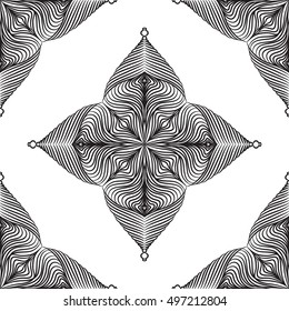 Decorative black and white seamless background with abstract lacy ornament