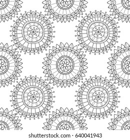 Decorative black and white seamless pattern for coloring books. Background of the abstract elements. Illustration