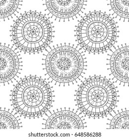 Decorative black and white seamless pattern for coloring books. Background of the abstract elements. Illustration