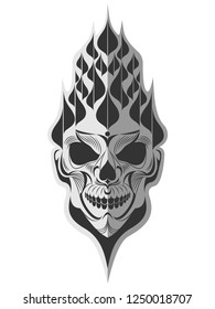 Decorative black and white skull flat paper memorable art for sticker, tattoo or t-shirt printing