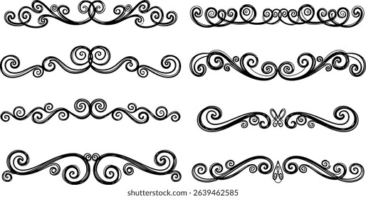 Decorative black and white swirls and flourishes collection perfect for borders and elegant design elements