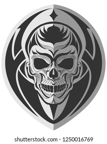 Decorative black and white tribal skull flat paper memorable art for sticker, tattoo or t-shirt printing