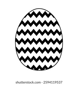 Decorative black and white zigzag pattern on an Easter egg in a minimalist style for crafts