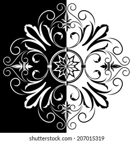 Decorative black-and-white background with ornamental element  