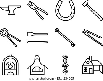 Decorative blacksmith  anvil vise tools graphic icons set isolated vector illustration