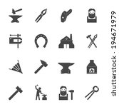 Decorative blacksmith shop anvil vise tools graphic icons set isolated vector illustration