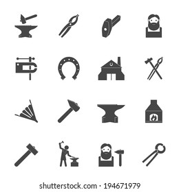 Decorative blacksmith shop anvil vise tools graphic icons set isolated vector illustration