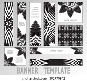 Decorative black-white web banners. Set of 9 elements