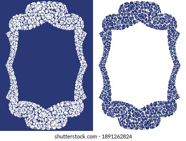 Decorative blank classic style border vector vintage design, floral frame made of leaves and flowers, luxury beautiful background, invitation or greeting card with place for text.