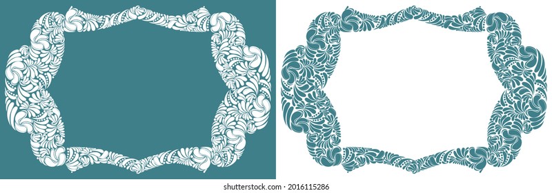 Decorativo diseño vintage de borde clásico en blanco, marco floral hecho de hojas, fondo lujoso hermoso, invitación o tarjeta de saludo con lugar para texto.