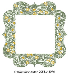 Dekoratives leeres klassisches Randvintage-Design, floraler Rahmen aus Blättern und Blumen, luxuriöser, schöner Hintergrund, Einladung oder Grußkarte mit Platz für Text.