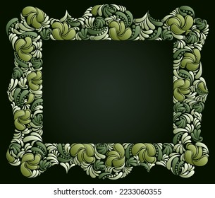 Decorative blank classic style border vector vintage design, floral frame made of leaves, luxury beautiful background, invitation or greeting card with place for text.
