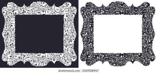 Decorative blank classic style border vector vintage design, floral frame made of leaves, luxury beautiful background, invitation or greeting card with place for text.