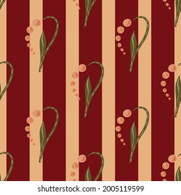 Decorative bloom spring seamless pattern with abstract lily of the valley flowers ornament. Striped background. Stock illustration. Vector design for textile, fabric, giftwrap, wallpapers.