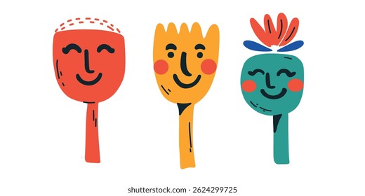 decorative blooming faces , vector illustration