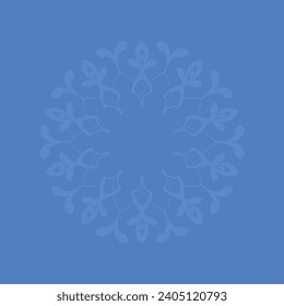 Decorative blue background with ornamental circular pattern. Card template design. Vector illustration.
