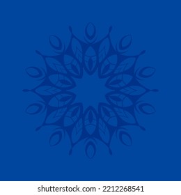 Decorative blue background with ornamental round pattern. Card template design. Vector illustration.