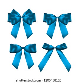 Decorative blue bow collection set. 3D Realistic Vector Illustration. EPS10