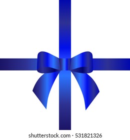 Decorative blue bow with horizontal and vertical ribbons . Vector bow for page decor