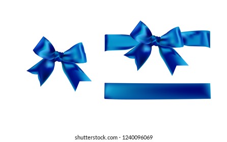 Decorative blue bow isolated on white. Christmas decoration. Bow 3D vector.