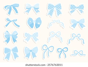 Decorative Blue Bow Sticker. Vector illustration