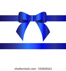 Decorative blue bow with two horizontal  ribbons . Vector bow for page decor