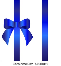 Decorative blue bow with two vertical  ribbons. Vector bow for page decor